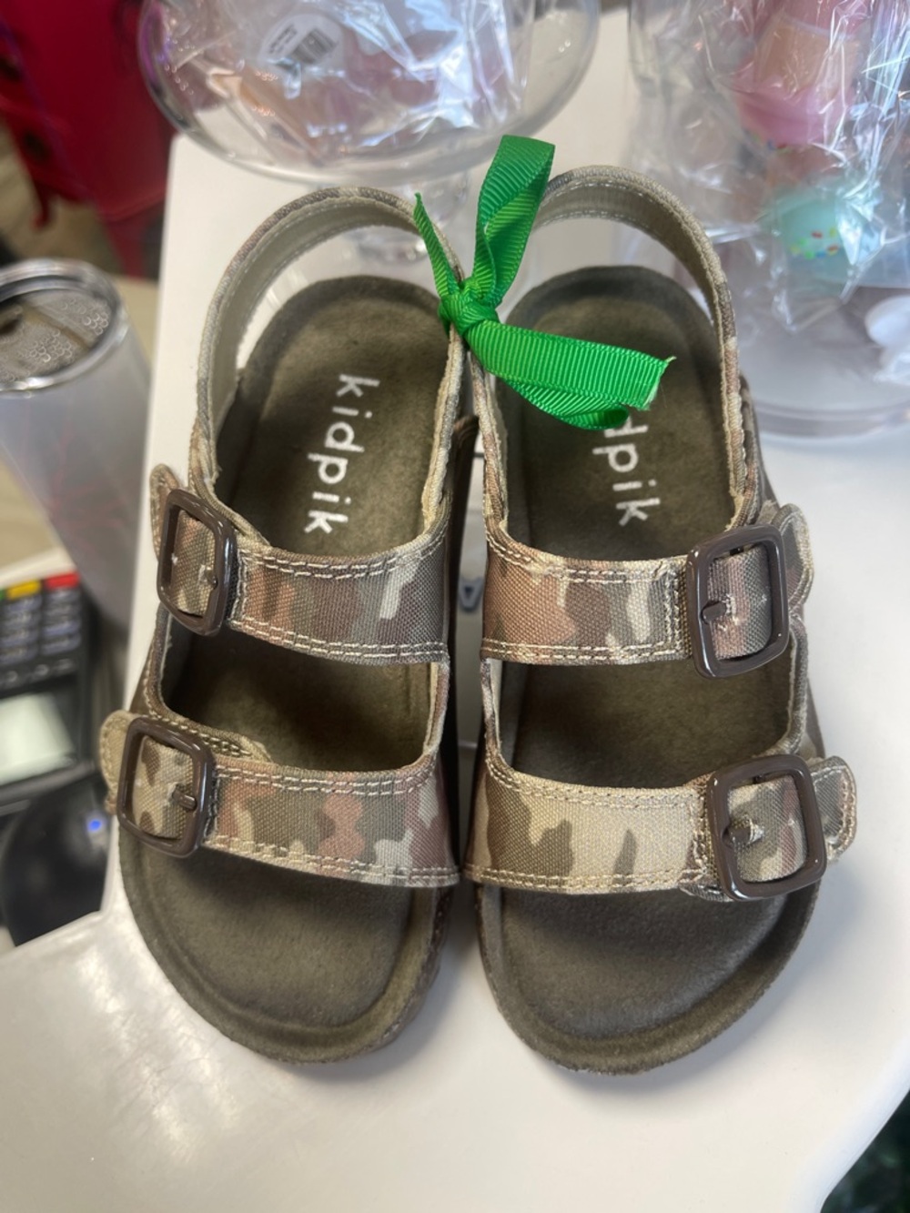 kidpik Camouflage Double-Buckle Sandals in Brown and Tan